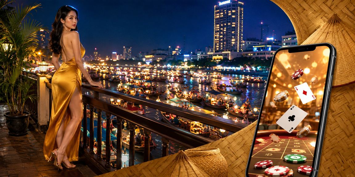 Người chơi bài tại Cần Thơ với hình ảnh nón lá đặc trưng vùng sông nước miền Tây