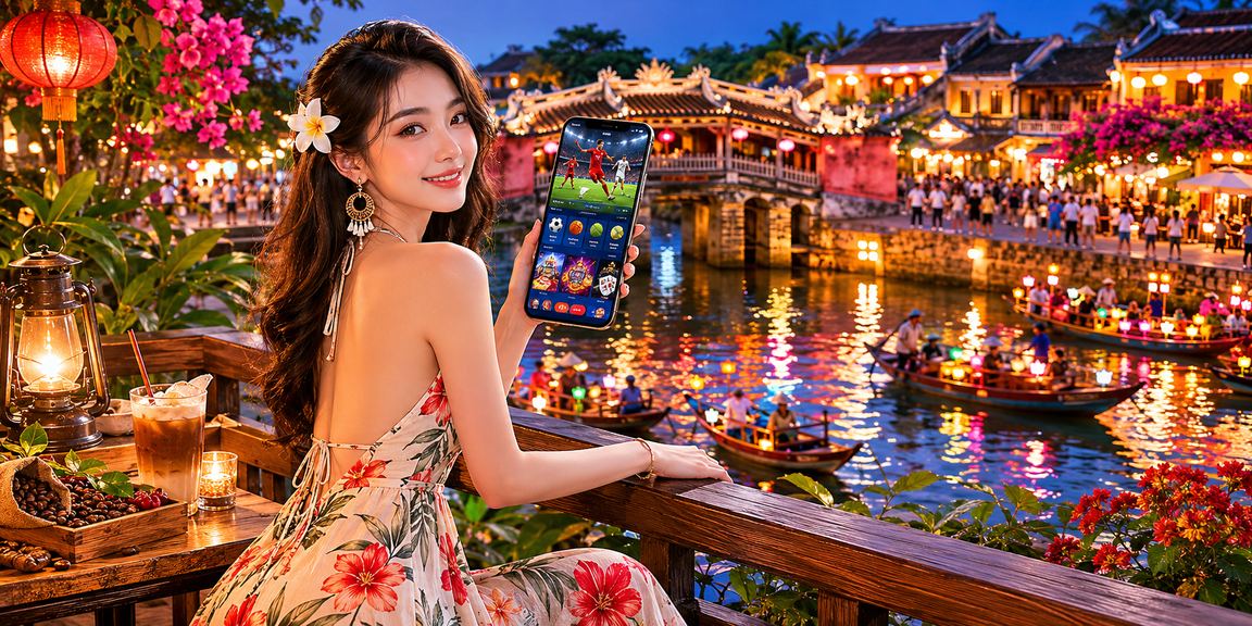 Người chơi thể thao tại Hội An thư giãn với cà phê và điện thoại